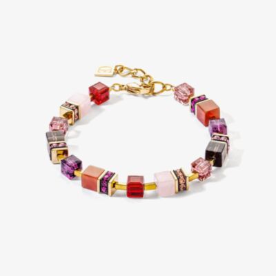 Coeur De Lion GeoCUBE Gold Tone Red & Pink Multi Stone Bracelet 3039/30-0316