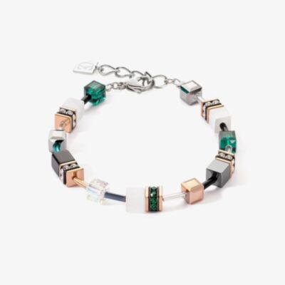 Coeur De Lion GeoCUBE Dark Green Rose Gold Multistone Bracelet 4013/30-0521