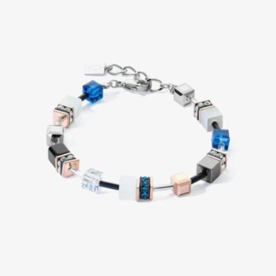 Coeur De Lion GeoCUBE Iconic Silver Tone Capri Blue Multi Stone Bracelet 4013/30-0756