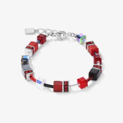 Coeur De Lion GeoCUBE Iconic Silver Tone Red Multi Stone Bracelet 4014/30-0312