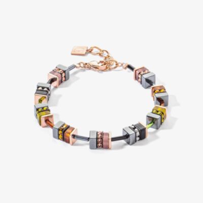 Coeur De Lion GeoCUBE Rose Gold Town Olive & Brown Multi Stone Bracelet 4412/30-0911