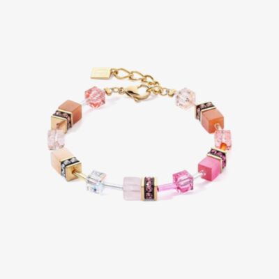 Coeur De Lion GeoCUBE Iconic Gold Tone Pink & Orange Multi Stone Bracelet 4905/30-1902