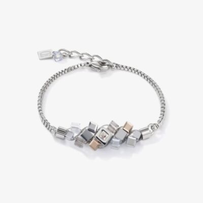 Coeur De Lion GeoCUBE Silver Tone Multistone Cluster Bracelet 5037/30-1723