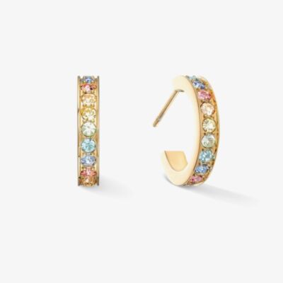 Coeur De Lion Gold Plated Multicoloured Pastel Crystal Hoop Earrings 0127/21-1590