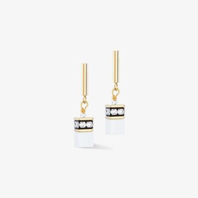 Coeur De Lion GeoCUBE Iconic White & Gold Layer Drop Earrings 2810/21-1416
