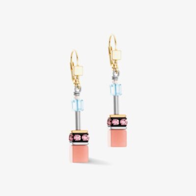 Coeur De Lion GeoCUBE Aqua & Apricot Layer Drop Earrings 2838/20-2028