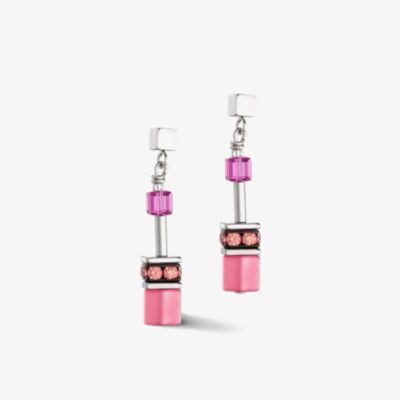 Coeur De Lion GeoCUBE Iconic Viva Magenta Pink Layer Drop Earrings 2838/21-0422