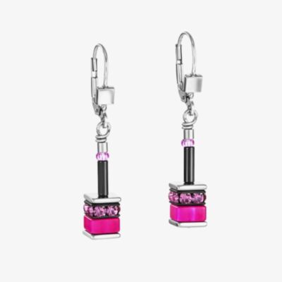 Coeur De Lion GeoCUBE Pink & Black Dropper Earrings 4409/20-1500
