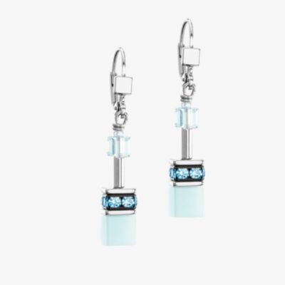 Coeur De Lion GeoCUBE Ice Blue Aqua Crystal Dropper Earrings 4020/20-2020