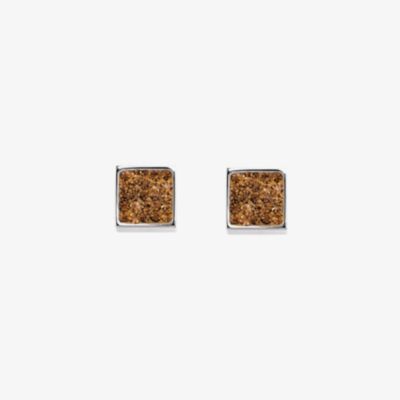 Coeur De Lion Silver Tone Brown Crystal Square Stud Earrings 0117/21-1120