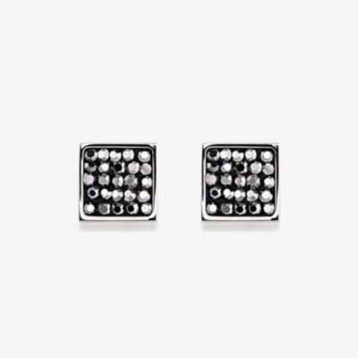 Coeur De Lion Silver Tone Anthracite Crystal Square Stud Earrings 0117/21-1223