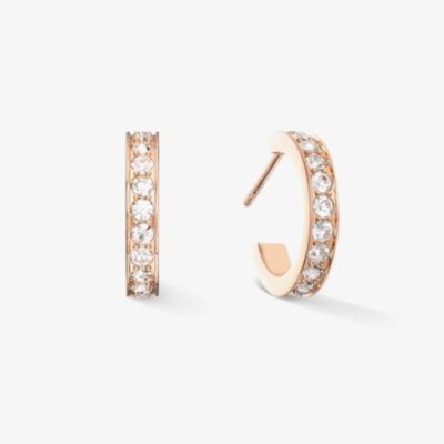 Coeur De Lion Rose Gold Tone Stainless Steel Crystal Hoop Earrings 0127/21-1822