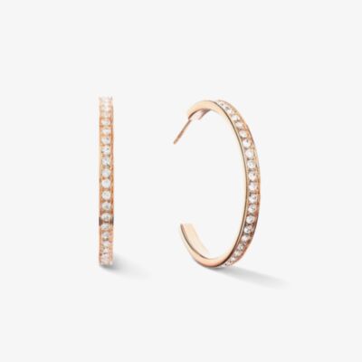 Coeur De Lion Rose Gold Tone Stainless Steel Crystal Hoop Earrings 0128/21-1822