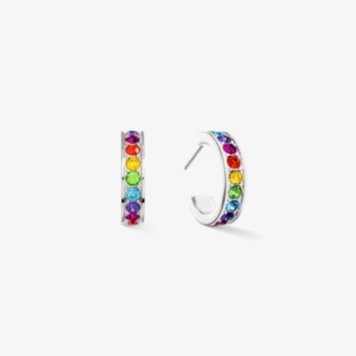 Coeur De Lion Silver Tone Multi Coloured Crystal Hoop Earrings 0131/21-1517