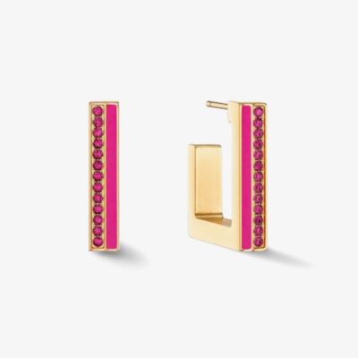 Coeur De Lion Gold Tone Pink Crystal Square Hoop Earrings 0133/21-0416