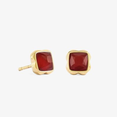 Coeur De Lion Gold Tone Red Agate January Birth Stone Stud Earrings 1301/21-0300