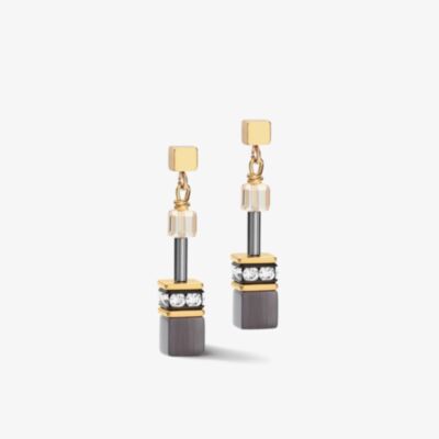 Coeur De Lion GeoCUBE Stainless Steel Grey & Gold Multi Stone Dropper Earrings 2839/21-1216