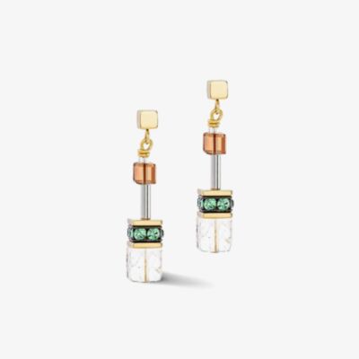 Coeur De Lion GeoCUBE Iconic Gold Tone Multi Colour Multi Stone Dropper Earrings 3018/21-0911