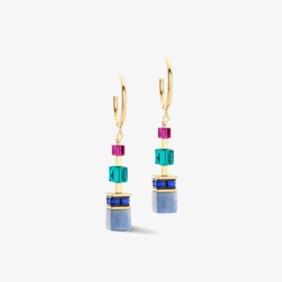 Coeur De Lion GeoCUBE Precious Statement Gold Tone Multi Colour Dropper Earrings 3039/21-1561