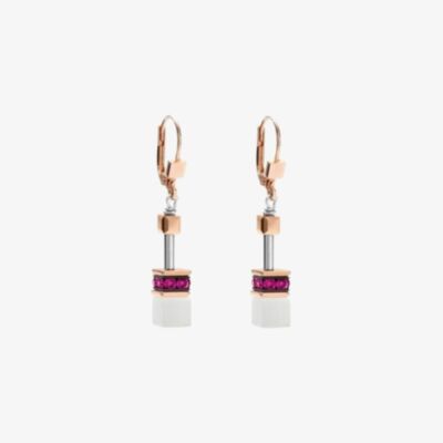 Coeur De Lion GeoCUBE Pink Rose Gold Dropper Earrings 4013/20-0400