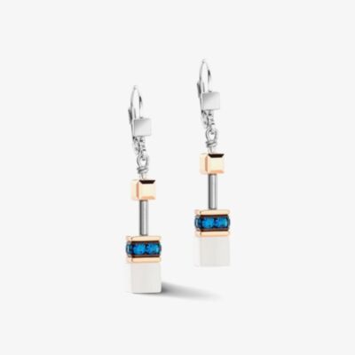 Coeur De Lion GeoCUBE Iconic Rose Gold & Blue Multi Stone Dropper Earrings 4013/20-0756