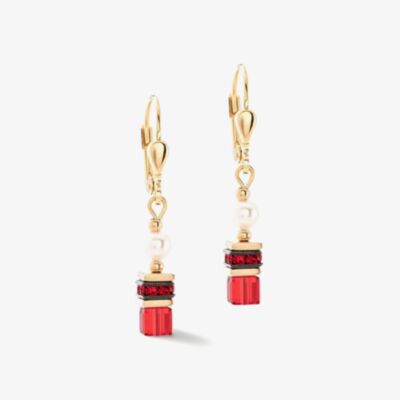 Coeur De Lion Sparkling Princess Gold Tone Red Multi Stone Dropper Earrings 4567/20-0300