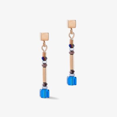 Coeur De Lion Cube Story Rose Gold Tone Multi Colour Crystals Dangle Earrings 5027/21-1538