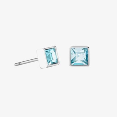 Coeur De Lion Brilliant Square Small Silver Aqua Blue Earrings 0501/21-2017