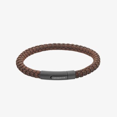 Unique Dark Brown Leather 21cm Black Stainless Steel Clasp Bracelet B554DB/21CM