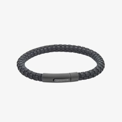Unique Black Leather 21cm Black Stainless Steel Clasp Bracelet B554BL/21CM