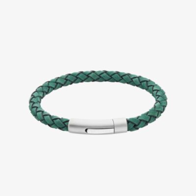 Unique Green Leather 21cm Stainless Steel Clasp Bracelet B552GS/21CM