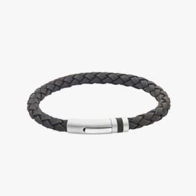 Unique Stainless Steel Clasp Matte Black Braided Leather Bracelet B565BL/21CM