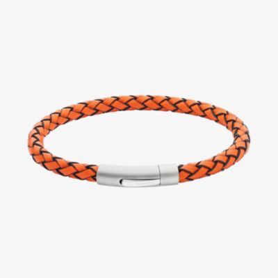 Unique Stainless Steel Clasp Matte Orange Braided Leather Bracelet B564OR/21CM