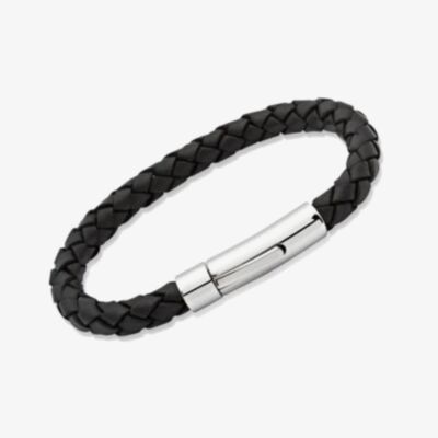 Unique Stainless Steel Black Braided Leather Bracelet A40BL/19CM
