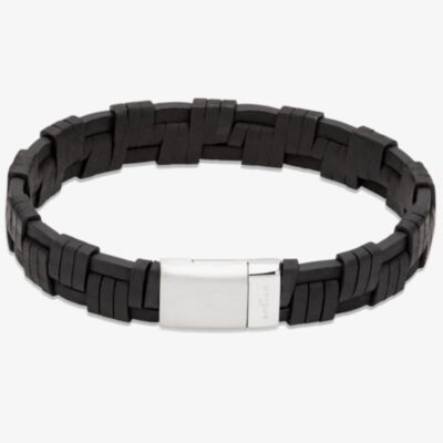 Unique Mens Two Row Black Woven Leather Bracelet B508BL/21CM
