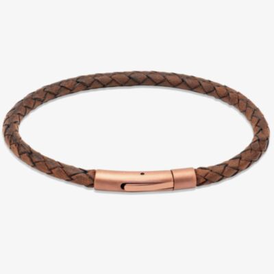 Unique Mens Brown Leather & Bronze Stainless Steel Bracelet B503DB/21CM