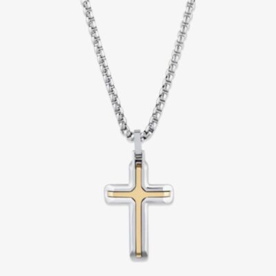 Unique Stainless Steel & Gold Plated Polished Cross Necklace AN-132/50CM