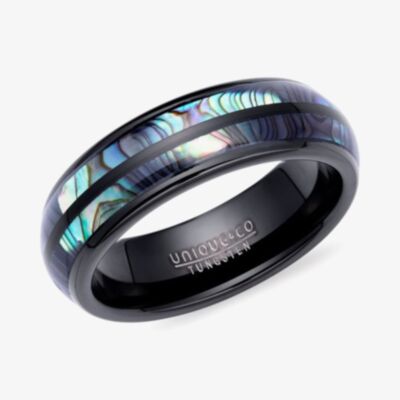 Unique Tungsten Carbide 7mm Black Abalone Shell Two Row Ring TUR-176