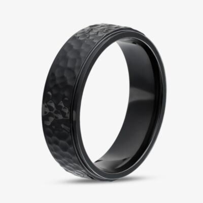 Unique Zirconium Black 7mm Hammered Band Ring ZR-26