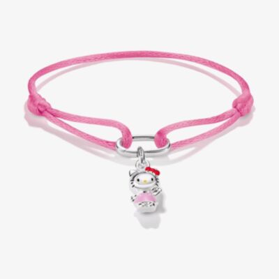 THOMAS SABO Hello Kitty Waving Charm and Pink Textile Bracelet A2242-M07-9-L24V