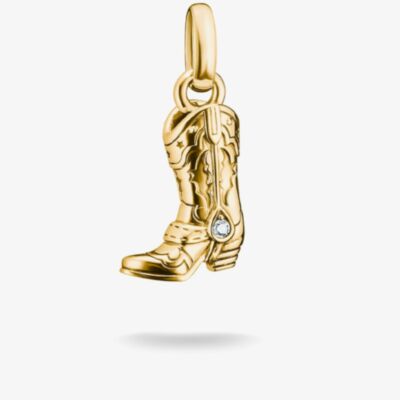 THOMAS SABO Charm Club Connect 18ct Yellow Gold Plated Cubic Zirconia Cowboy Boot Charm CC1325-M01-14