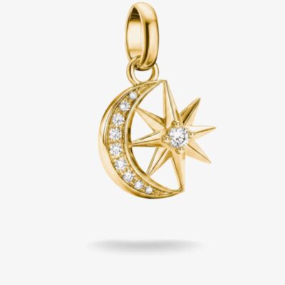 THOMAS SABO Charm Club Connect 18ct Yellow Gold Plated Cubic Zirconia Moon & Star Charm CC1365-M01-14