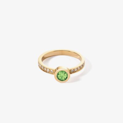 Coeur De Lion Gold Tone Green Crystal Shoulder Set Solitaire Ring 0228/40-0516