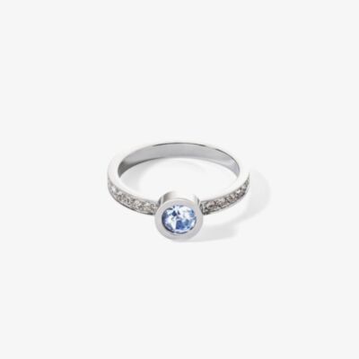 Coeur De Lion Silver Tone Blue Crystal Shoulder Set Solitaire Ring 0228/40-0741