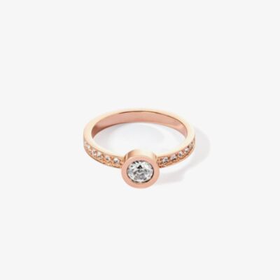 Coeur De Lion Rose Gold Tone Crystal Shoulder Set Solitaire Ring 0228/40-1822
