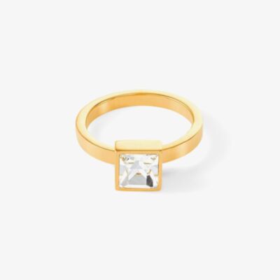 Coeur De Lion Gold Tone Brilliant Square Princess Cut Crystal Solitaire Ring 0500/40-1816