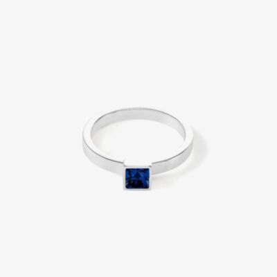 Coeur De Lion Silver Tone Blue Small Brilliant Square Princess Cut Crystal Solitaire Ring 0501/40-0742