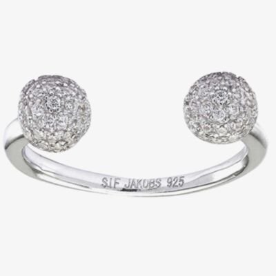 Sif Jakobs Ladies Rhodium Plated 'Bobbio Due' White Pave Open Ring SJ-R0250-CZ