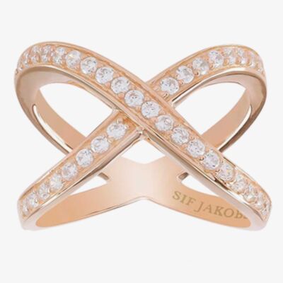 Sif Jakobs Ladies Rose Gold-Plated 'Exilles' Crossover White Cubic Zirconia Ring SJ-R10989-CZ(RG)