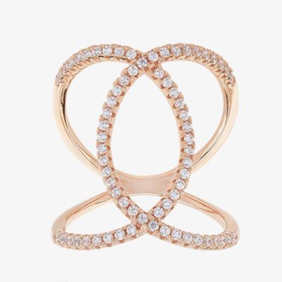 Sif Jakobs Ladies Rose Gold-Plated 'Fucino' Crossover White Cubic Zirconia Ring SJ-R0059-CZ(RG)